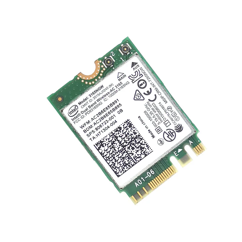 Dual Band 2.4G/5Ghz Wireless-AC 3165 3168 NGFF 802.11ac WiFi 3165NGW M.2 WLAN Card + Bluetooth 4.0 Network card 2 antenna