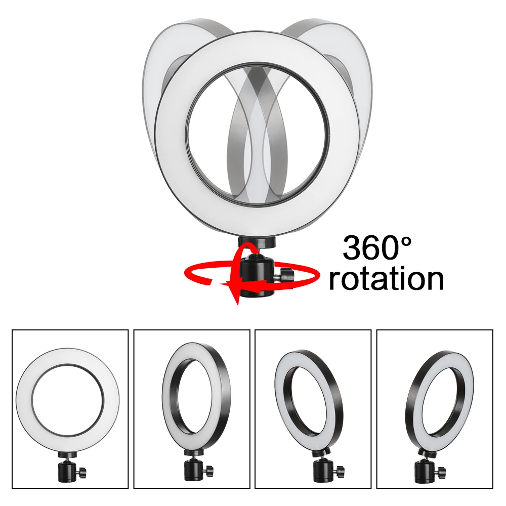 Anel de luz led de 6/10 pol. para fotografia, lâmpada usb regulável com tripé para transmissão ao vivo de maquiagem, vídeos do youtube, estúdio