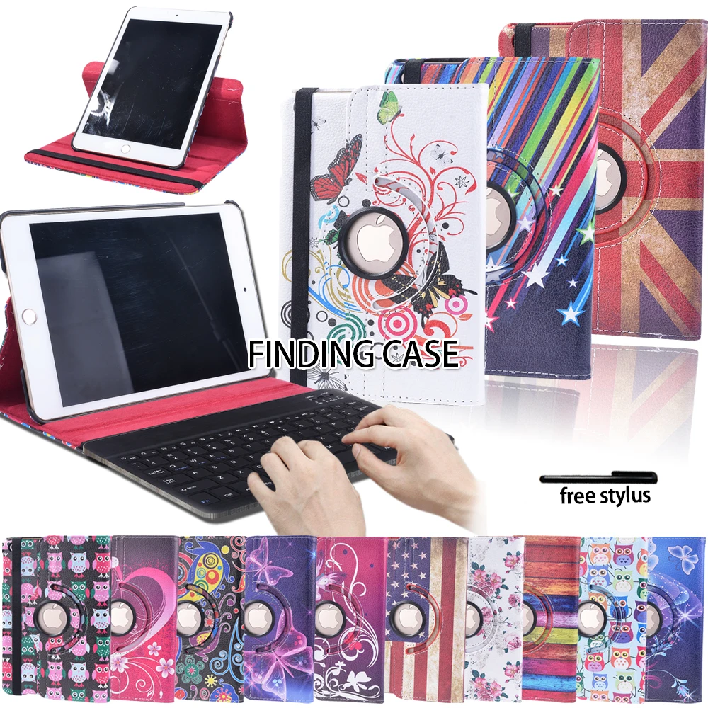 For Apple IPad Mini 2 Mini 3 Ultra-Slim Smart Folio PU Leather 360 Rotation Drop Resistance Case Cover +Keyboard