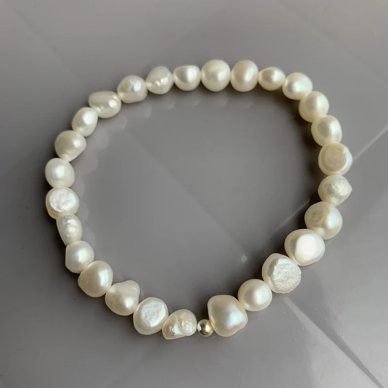 7-8mm Baroque Pearl Bracelet For Women Genuine Natural Freshwater Pearl 925 Sterling Silver Charm Bracelet