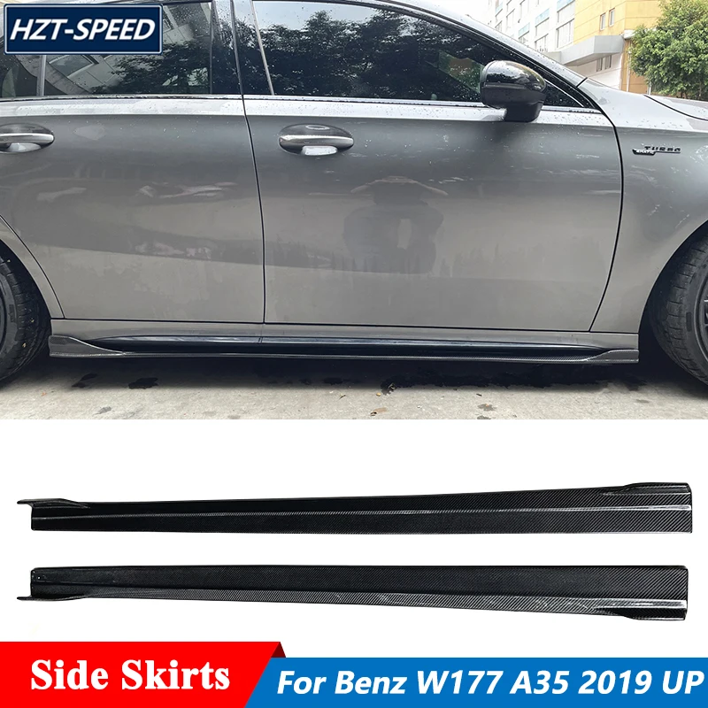 F Style Carbon Fiber Side Skirts Lip Extensions For Mercedes-Benz W177 A35 A45 Car Tuning 2019 Up