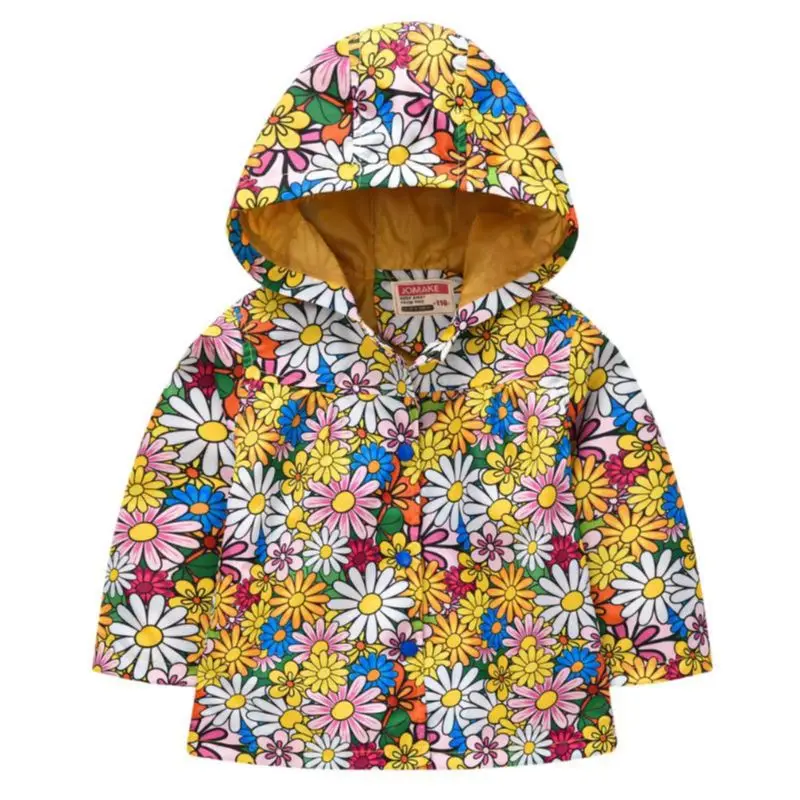 new Spring Autumn Outdoor Girls Rain Jacket Lightweight printing Children Raincoats Waterproof Hooded Kids Jacket1-5T