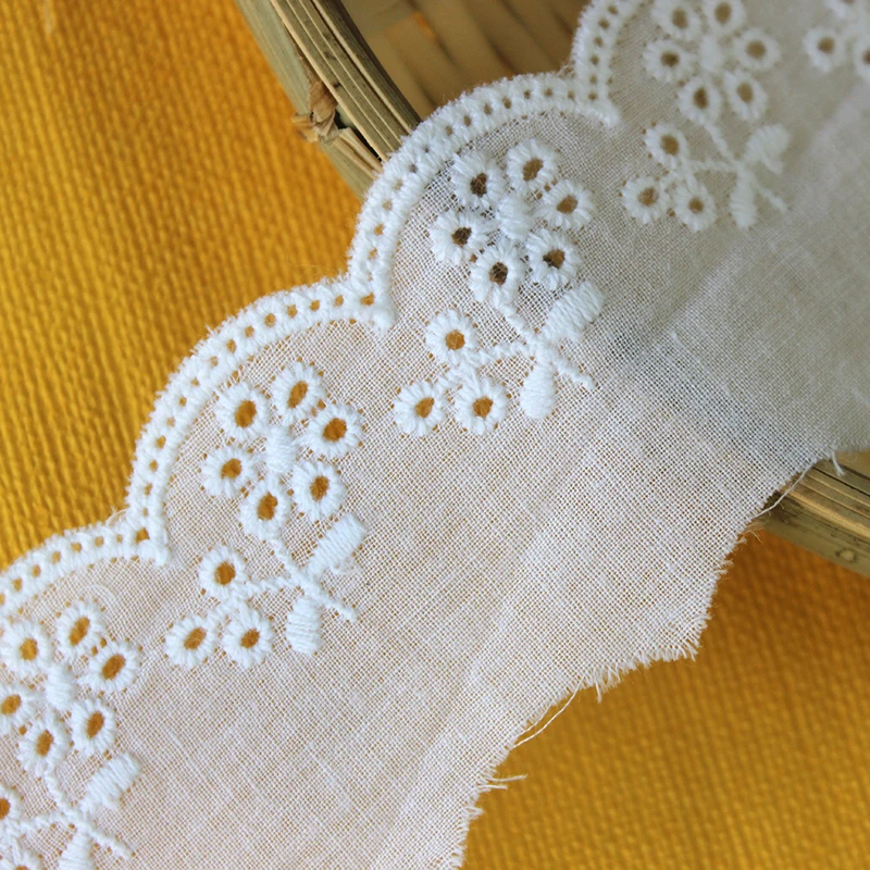 White Cotton Lace Trims for Costume Dress, Trimmings Ribbon, Applique Strip, DIY Sewing Lace Fabric, 5 Yards, 4cm Width