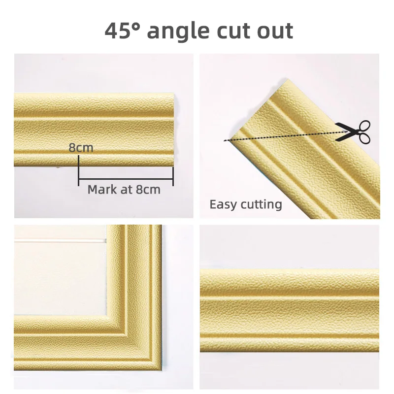 KPS Self-Adhesive 3D Foam Embossed Corner Line Wall Waist Line Waterproof Home Decoration Wall Sticker Border Edge Strip 230cm