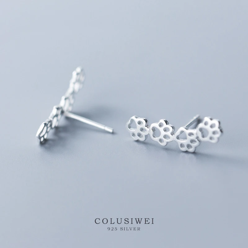 Colusiwei Hot Sale 925 Sterling Silver Paw Trail Cat And Dog Footprints Stud Earrings for Women Sterling Silver Jewelry Kid Gift