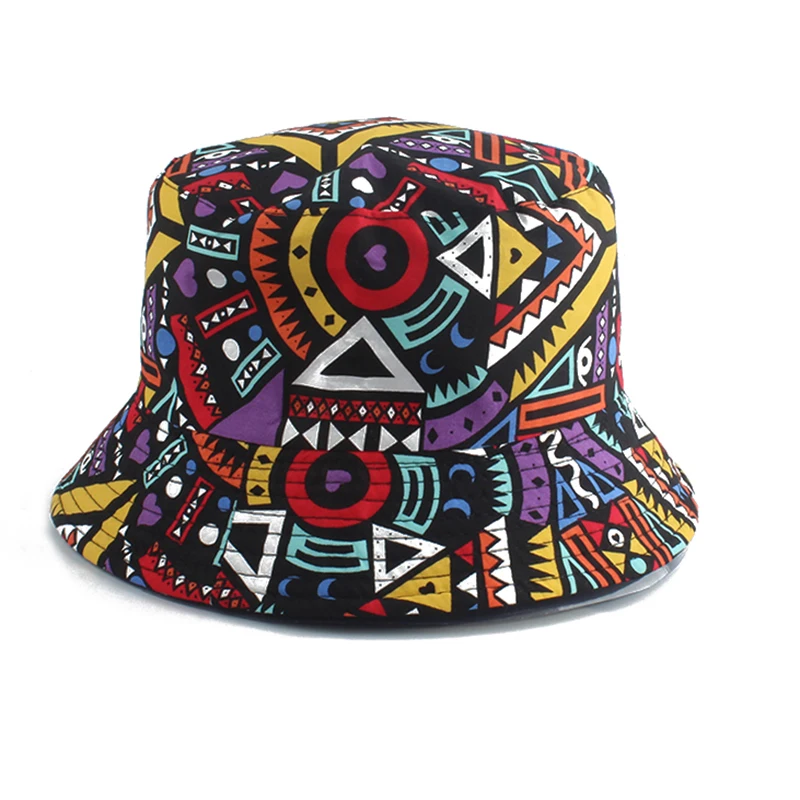 Men Women Fisherman Hat Vintage Print Panama Bucket Hat Reversible Bob Chapeau Femme Retro Hip Hop Cap Gorros