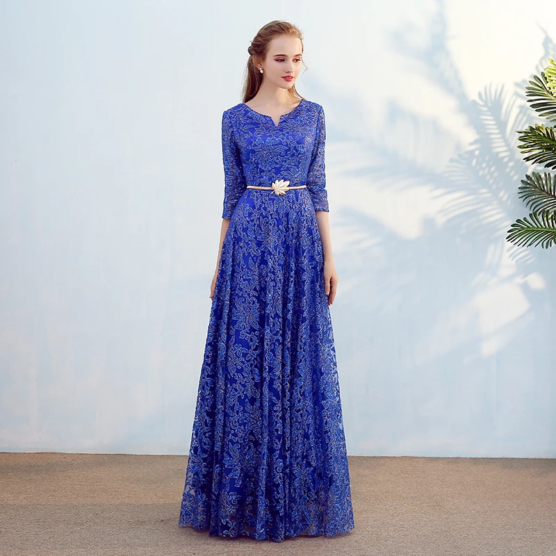 Long Luxury 2021 Beading Ruched Lace Evening Dresses Sequined Women Elegant Party Dresses Prom Gowns With Golden Sashes