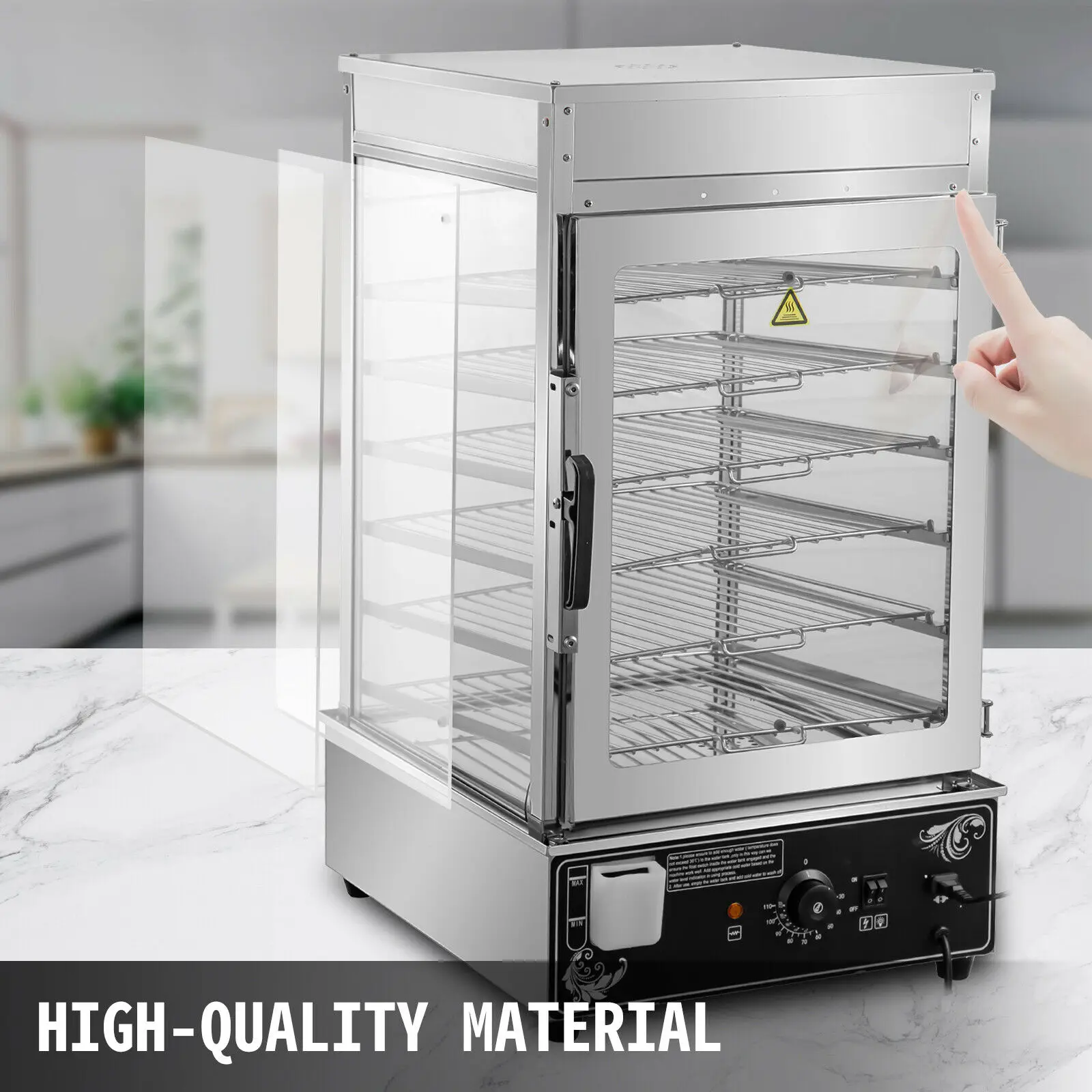 VEVOR 900W ไฟฟ้า Bun Steamer Commercial สแตนเลส5ชั้นกรอบอุณหภูมิควบคุมนึ่งขนมปังอาหารอุ่น