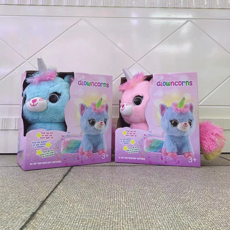 Juguete interactivo luminoso de unicornio para niños, juguete eléctrico de peluche con música, juguete táctil para niña