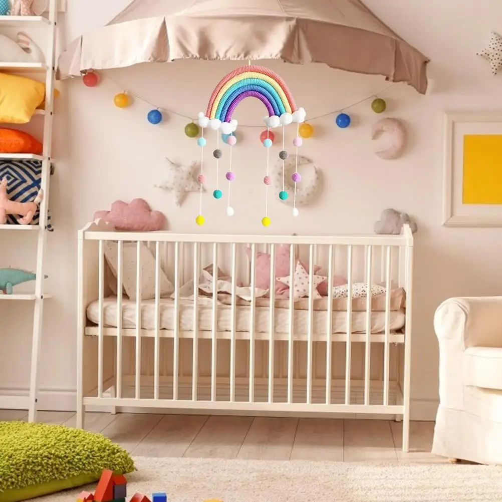 Baby Mobile Baby Bed Wind Chimes Hanging Clouds Raindrops Rainbow Tassels Wind Chimes for Newborn Baby