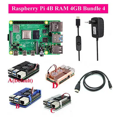 Original Raspberry Pi 4 Model B Kit + Aluminum Case + Heat Sink +