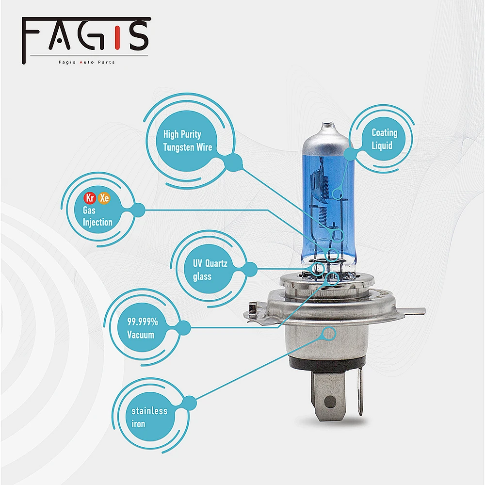 Fagis 2pcs H1 H3 H4 H7 H11 9005 HB3 9006 HB4 9012 HIR2 4800k 자동차 헤드 라이트 원래 품질 자동 램프 자동차 할로겐 전구