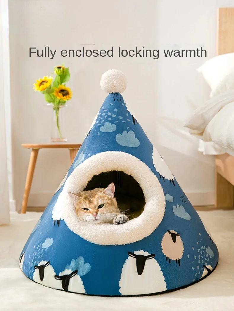 Cat's nest winter warm yurt semi closed cute dog's nest four seasons general cat mat pet products