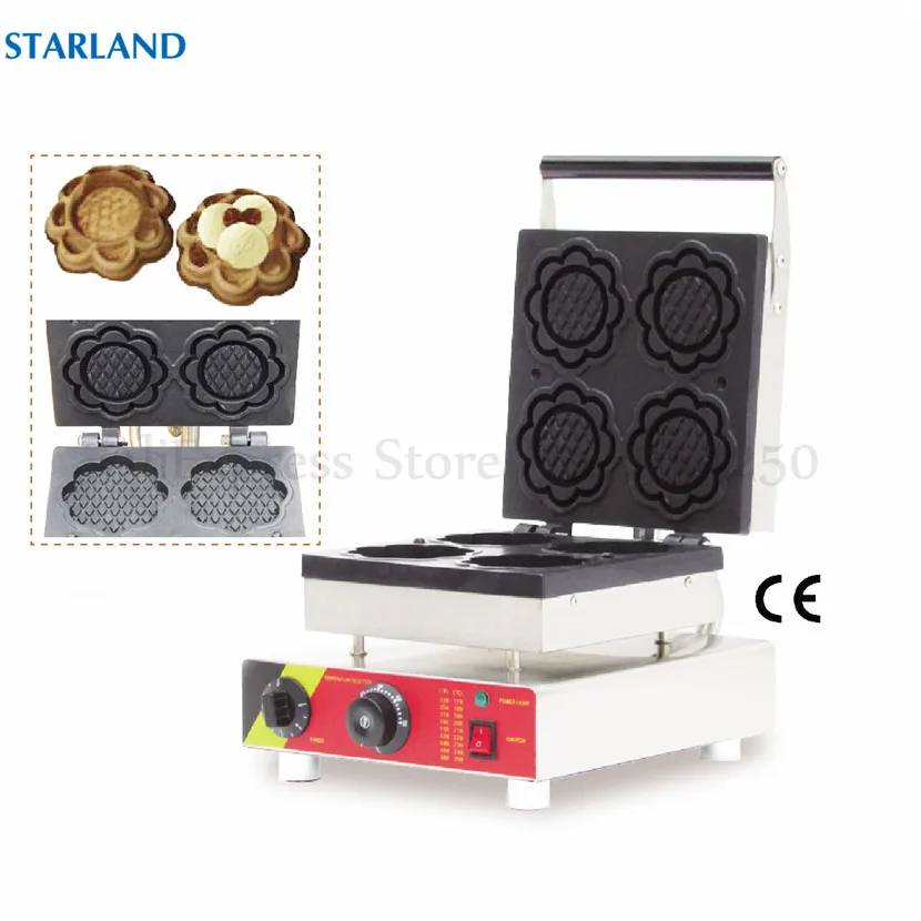 4 Macchina per cono a forma di ciotola per waffle commerciale a forma di fiore carino Macchina per snack antiaderente 220v/110v
