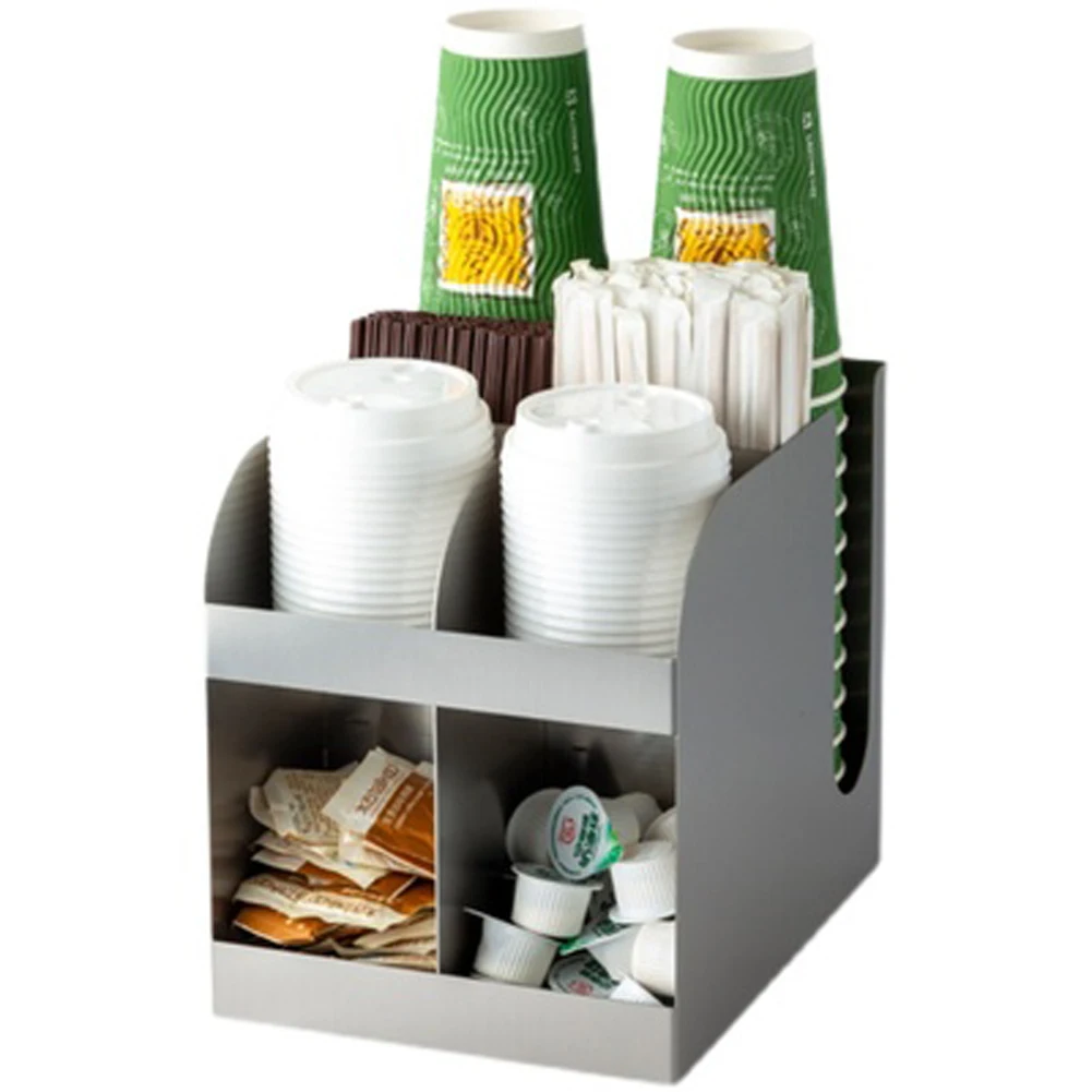 Stainless Steel Coffee Cup Dispenser Disposable Plastic Paper Cups Lid Holder Organizer Cafe Store Stand Rack Storage