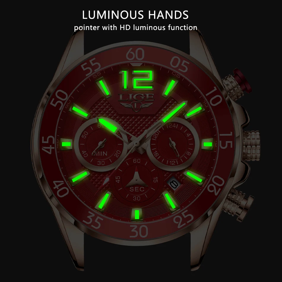 LIGE Fashion Men Watches Casual Sport Quartz Watch Man Silicone Belt Wristwatch Chronograph Waterproof Casual Clock Montre Homme