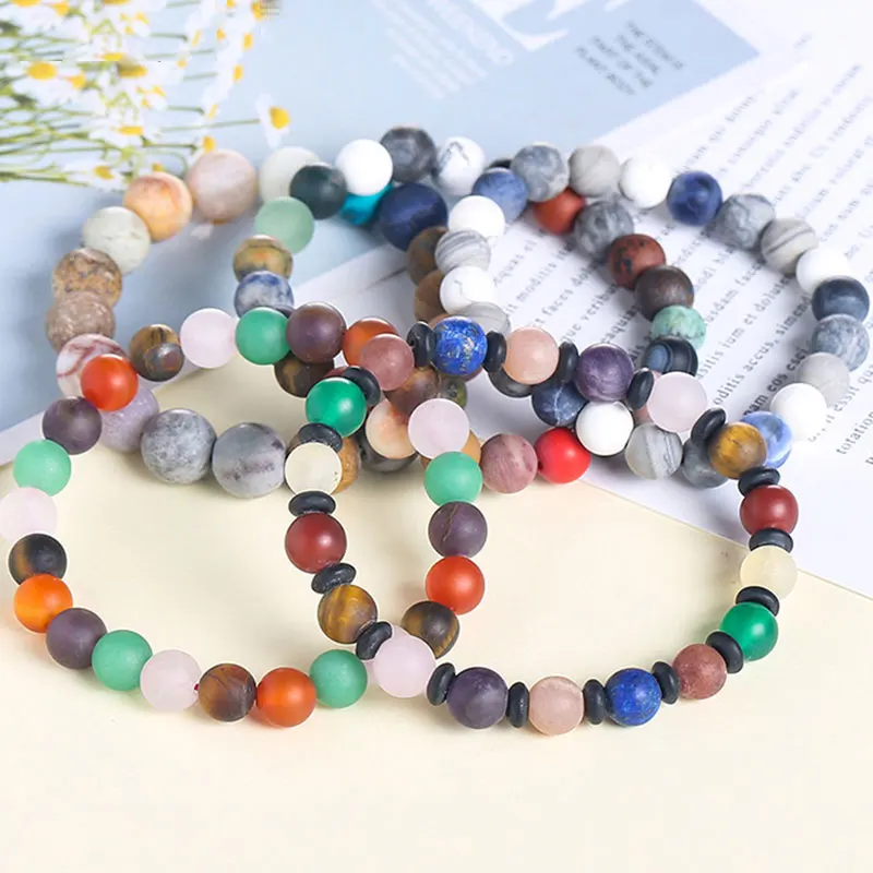 Charm Planet Bracelet Beads Energy Stone Bracelet For Men Women Gifts Mixed Stone Frosted Bracelet Charm Fashion Jewelry Gift