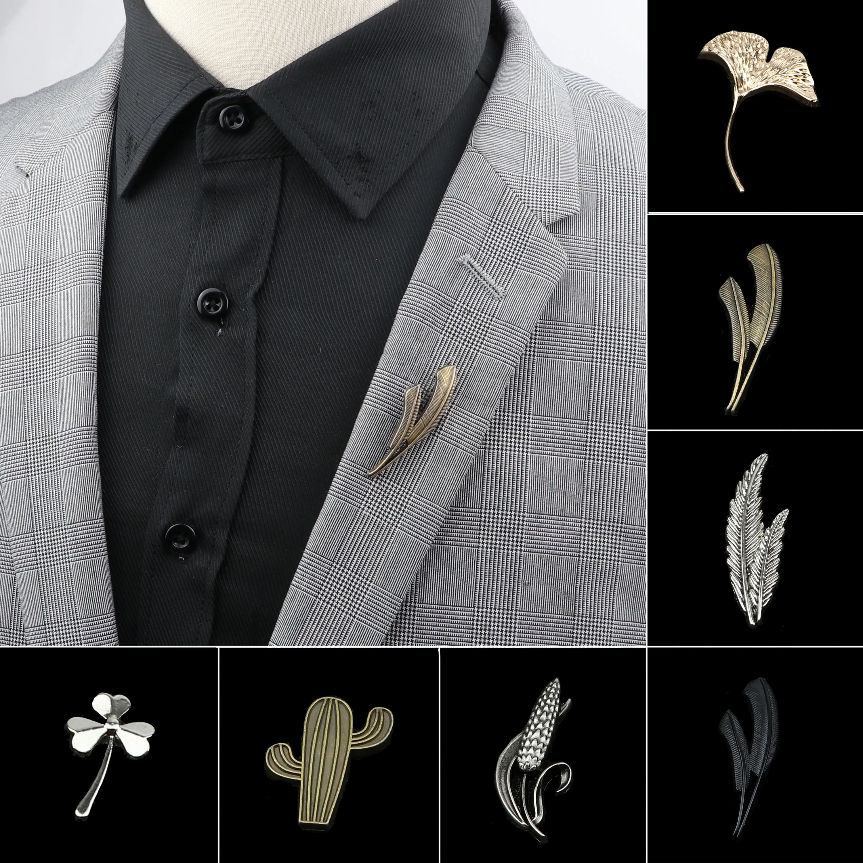 Broches elegantes avanzados para hombre, Pin de hoja de Cactus y maíz, traje, chal, alfileres de solapa, Uxedo, ramillete, sombrero, camisa, Collar, Pin, accesorio diario para fiesta