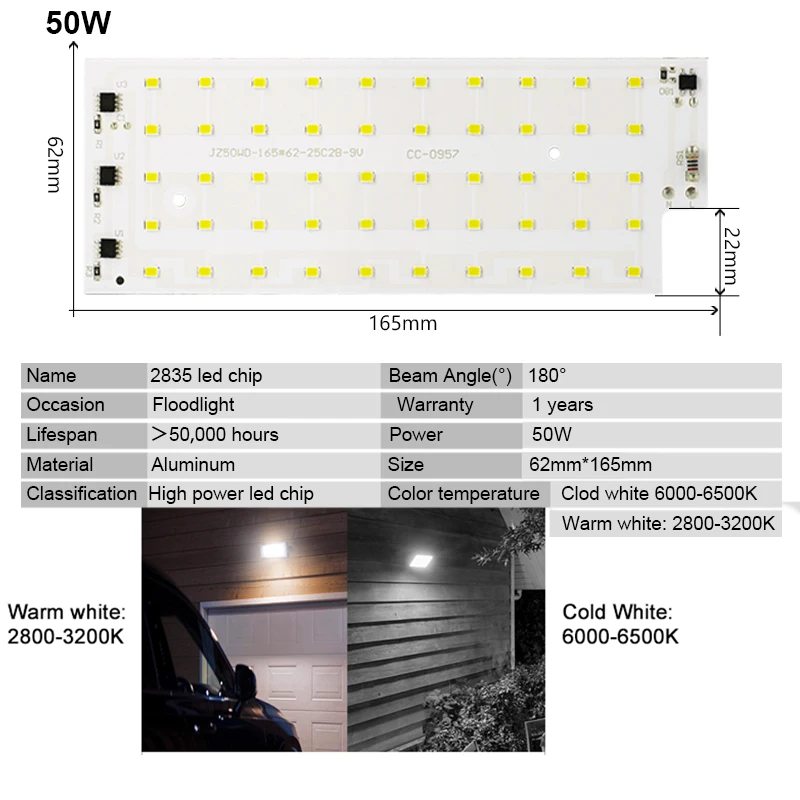 2 قطعة/الوحدة 50W LED مصباح الخرز SMD 2835 LED رقاقة الذكية IC الكاشف 220V 240V في الهواء الطلق DIY LED لمبة ضوء الفيضانات الأضواء الإضاءة