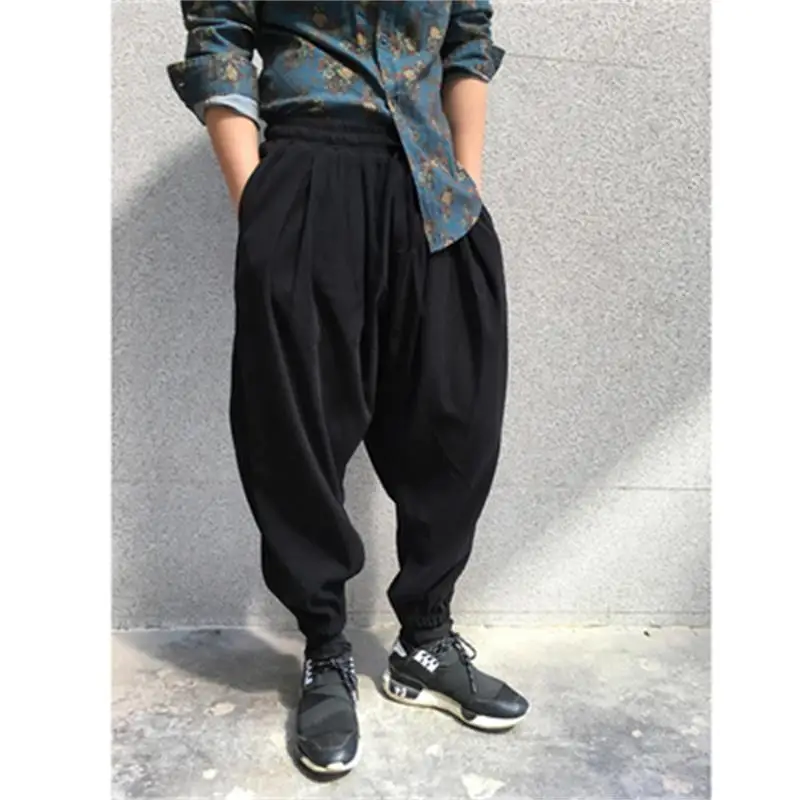 

Men's Casual Pants Autumn New Solid Color Stretch Waist Fat Legs Loose Harlan Pants Nine Minutes Pants Low Grade Radish Pants