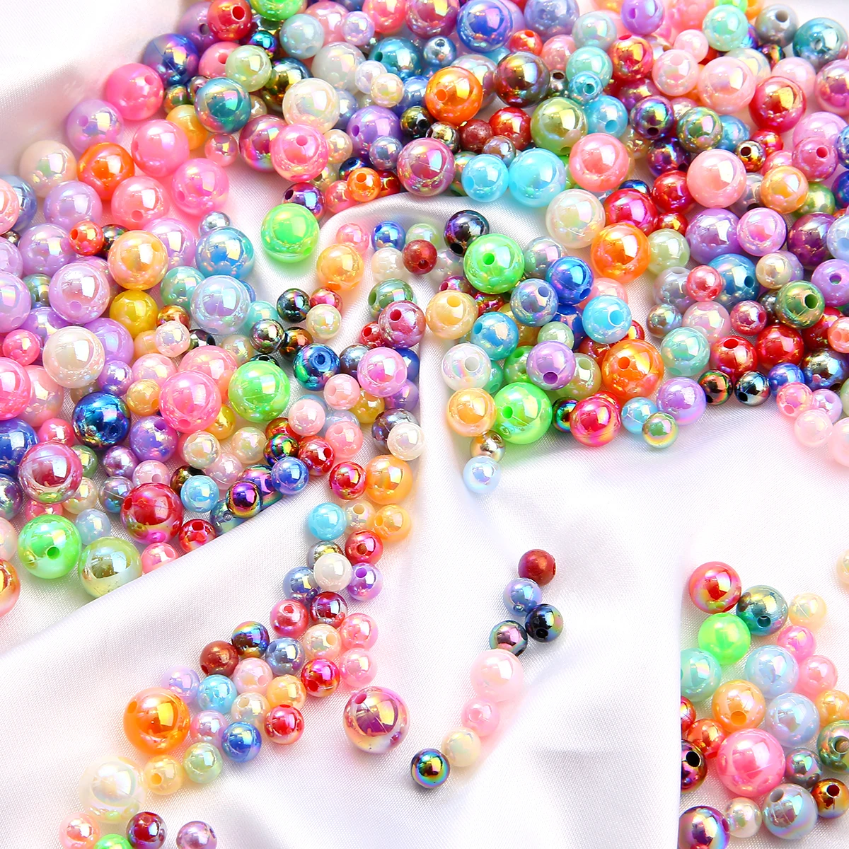 100Pcs Round AB Color Beads For Jewelry Making DIY Beautiful Plating Plastic Pearl Beads Loose Spacer Bracelet Necklaces DIY ABS