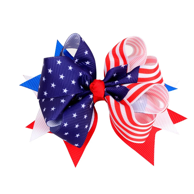 ncmama 4 inch Independence Day Bowknot Hairpins 4th of July Hair Bow Hair Clip American Flag Patriotic Bows Hair Accessories