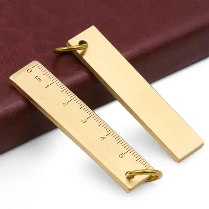 Portable 6cm Small Ruler 3mm Thickened Brass Metal Ruler Keychain Rule Drop Shipping