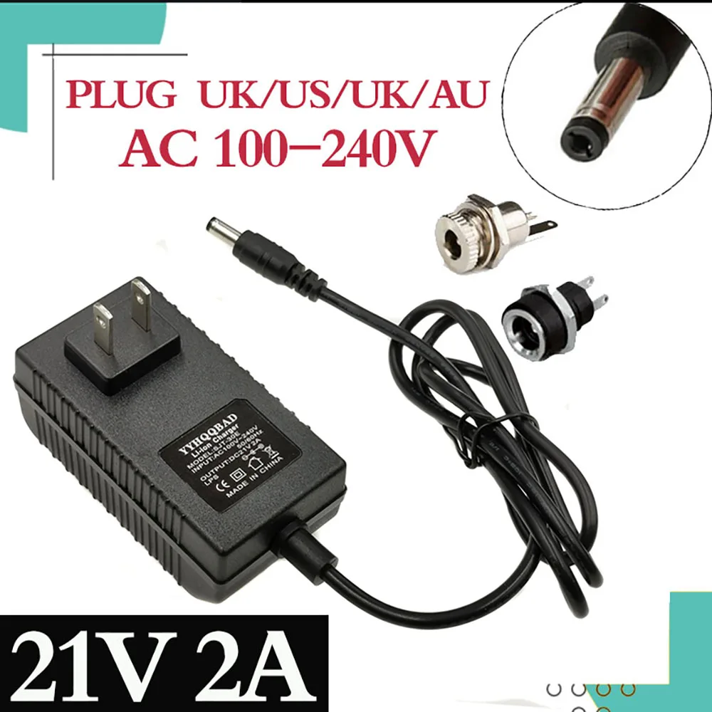 21V 2A Battery Charger 100V-240V lithium battery Charger 5.5mm x 2.1mm DC Power Jack Socket Female Panel Mount Connector