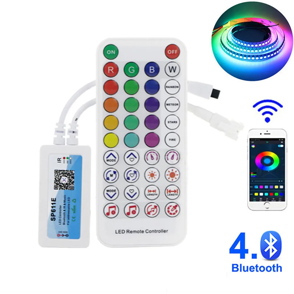 

SP611E WS2812B WS2811 Music Controller Built In Mic Dual Signal Addressable Pixels LED RGB Strip Light IOS/Android App DC5V-24