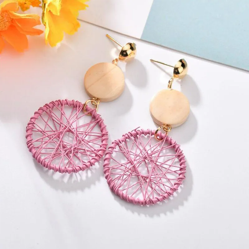 Pink Color Flower Drop Earrings for Women Summer Geometry Heart Leaf Butterfly Brincos Party Ear Jewelry Valentine\'s Day Gift