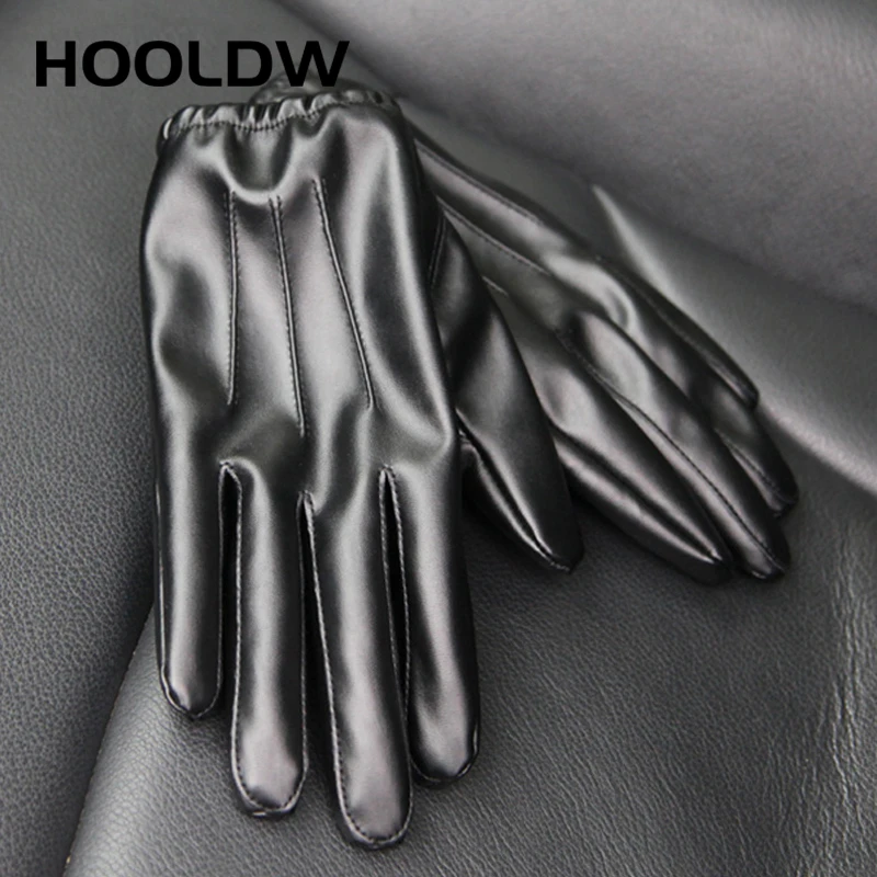 HOOLDW-guantes tácticos impermeables para hombre y mujer, manoplas cálidas de Cachemira de cuero PU negro para conducir, pantalla táctil, invierno, novedad