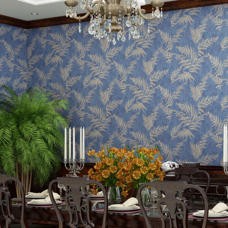 

Tropical Palm Leaves Wallpapers Vintage Retro Dark Blue Non-woven Mural Florest Wall Paper Roll For Walls Papel De Parede