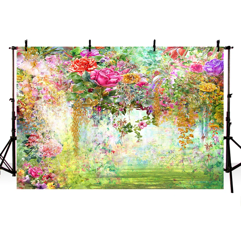 Flower backdrop Watercolor Floral Backdrop Background Natural Scenery Abstract Oil Painting Violet Flower Wall Background