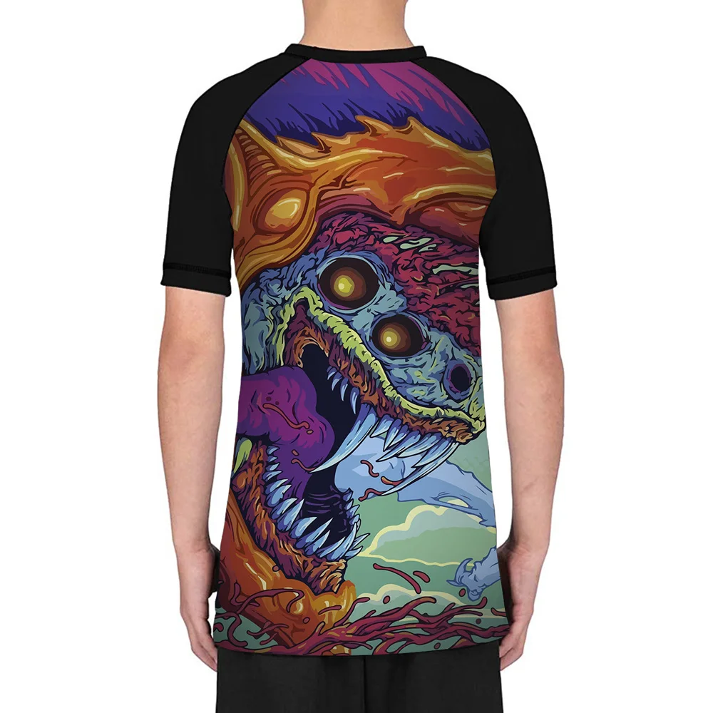 Custom Dragon Beast Youth Boys Kids Short Sleeves BJJ Rash Guards Wrestling Jiu Jitsu Compression Top