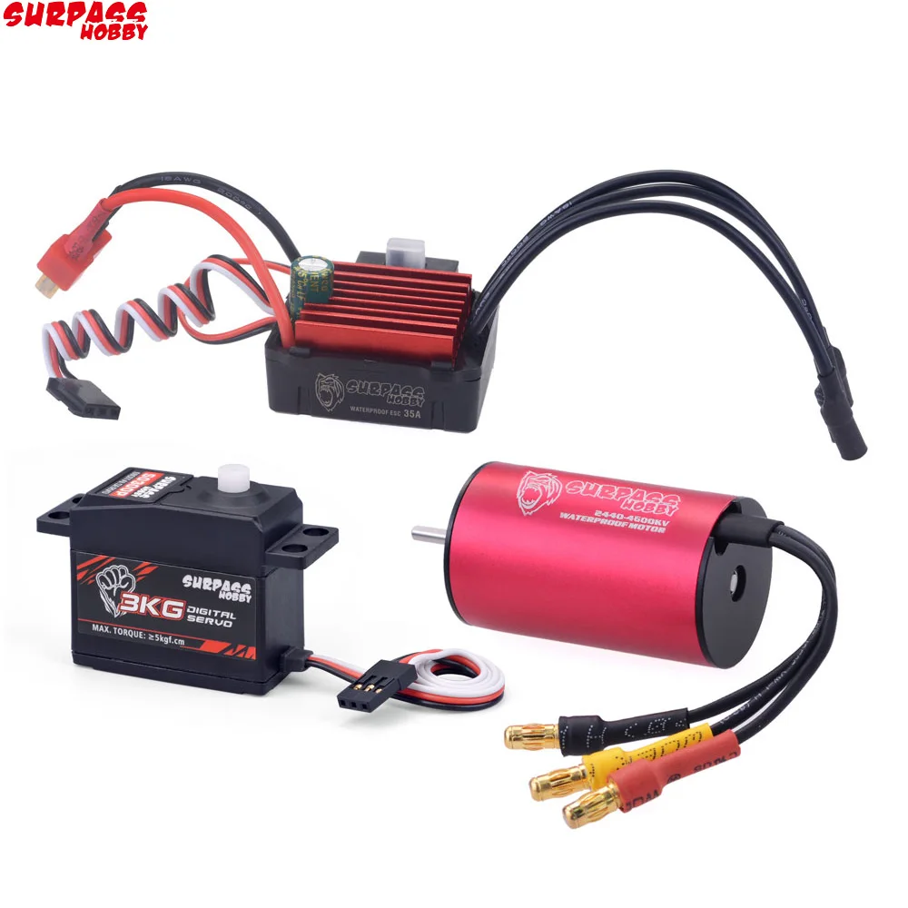 SURPASSHOBBY Waterproof Combo 2440 4600KV Brushless Motor w/ 35A ESC + S0300P 3KG Servo for 1/16 1/18 RC Car Truck