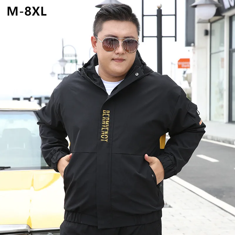 Men Jacket Autumn Loose Black Casual Hoodie Boys Fashion Plus Size 5XL 6XL 7XL 8XL Windbreaker Fleece Winter Coat Male Clothing