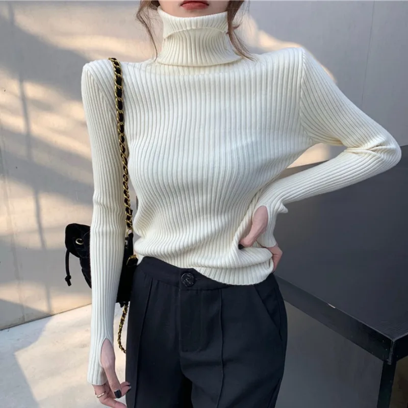 

Turtleneck Bottoming Sweater Women Fall Winter Solid Knitted Jumper Sweaters Slim Soft Warm Pullover Knit Chic Blouse Pull Femme