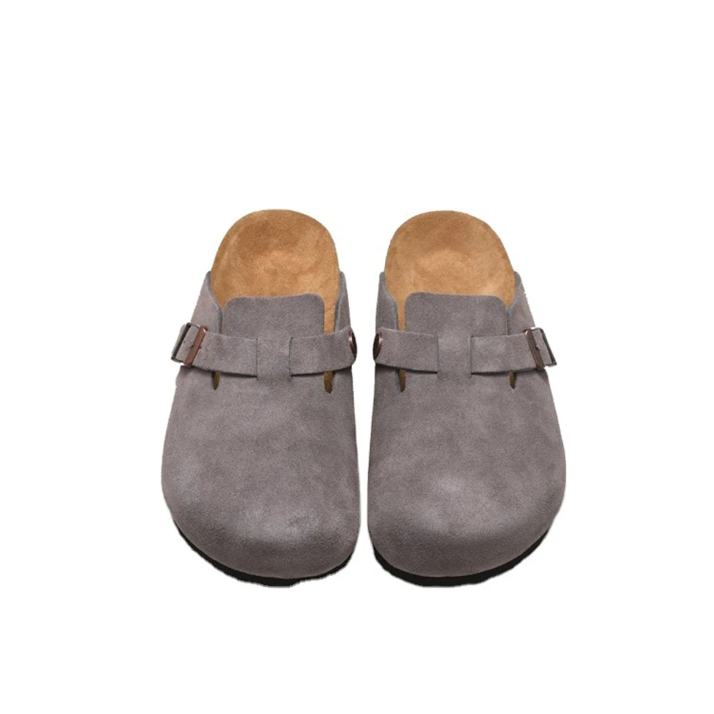 ZFTL Cork Slippers Genuine Leather Round toe slippers Couple slippers Man Outdoor Casual Sandals Women Suede sandals Brand