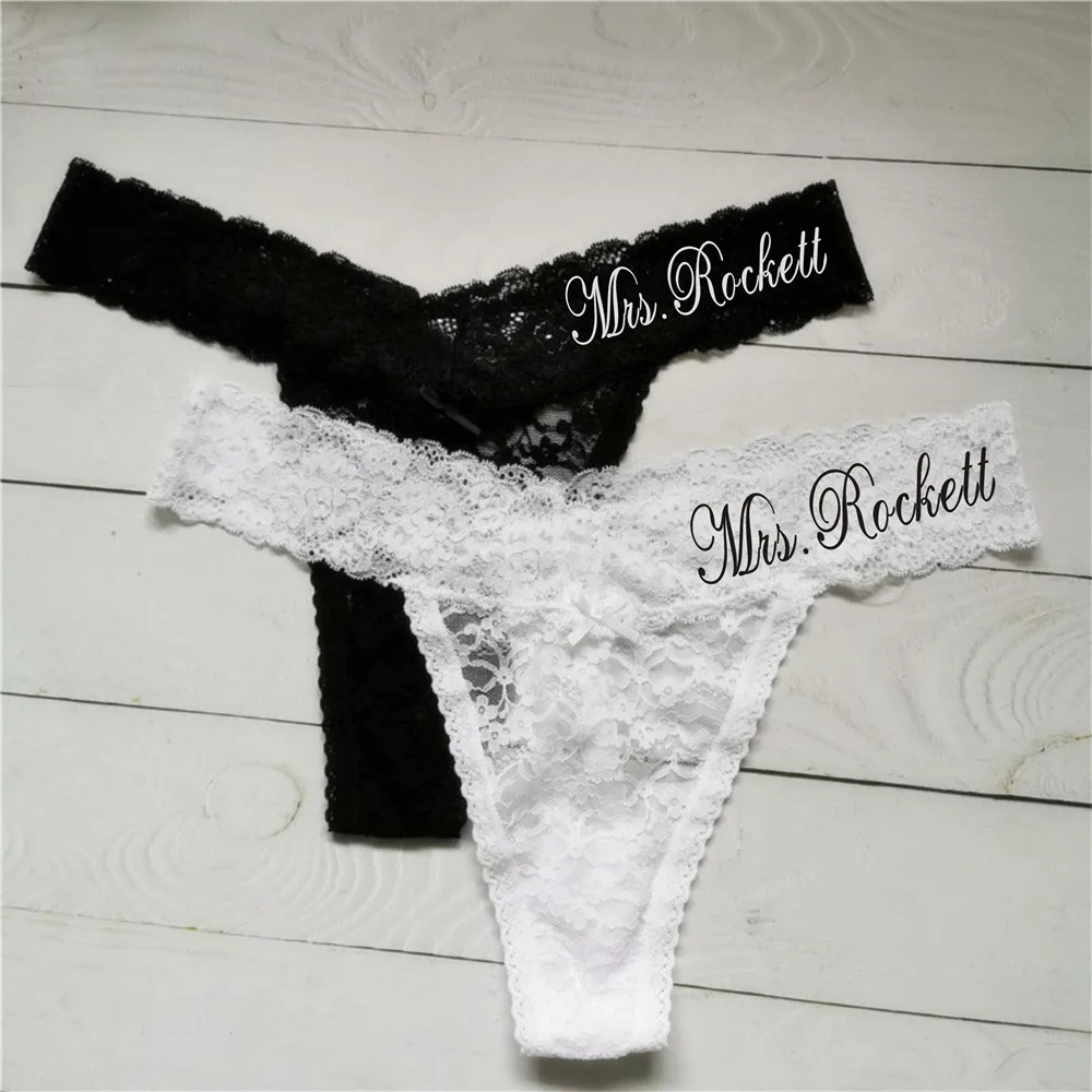 Personalized Name Mrs Wedding Bridal Lace Thong Customize Funny Wedding Gift Underwear Women Sexy Panties Female Lace Lingerie