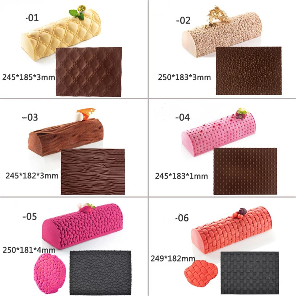 Mousse Silicone Mold Mousse Swiss Roll Texture Mat Bark Love Lace Fondant Mat Pastry Decoration Tools Baking Accessories