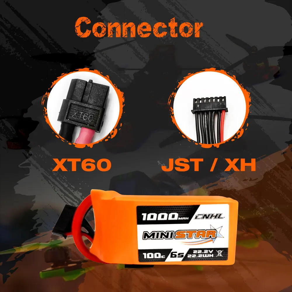 2PCS CNHL Lipo 6S 배터리 22.2V 1000mAh 100C 미니스타 시리즈 XT60 미니 쿼드 RC FPV 드론 Quadcopter 헬리콥터 비행기