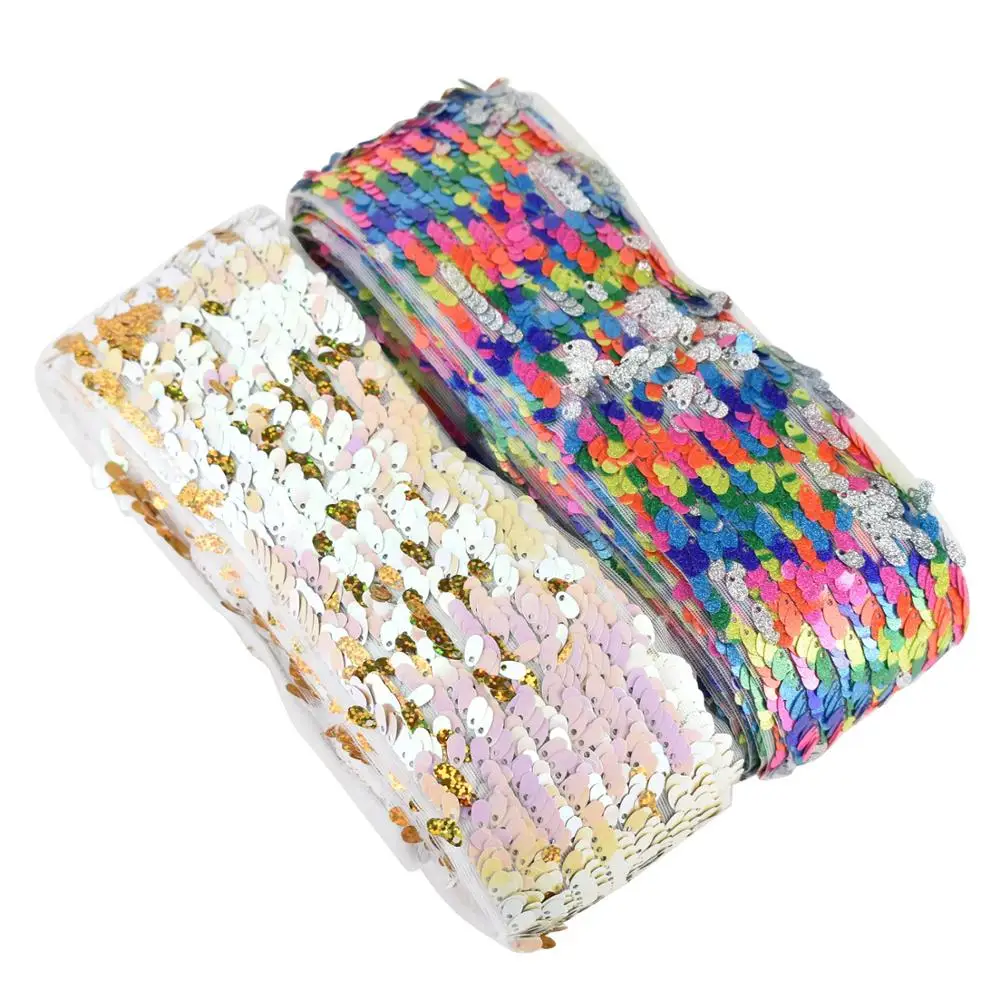 

HSDRibbon 3inch 75mm colorful Sequin Water droplets Rimless Net Sequin Ribbon 15Yards/Roll