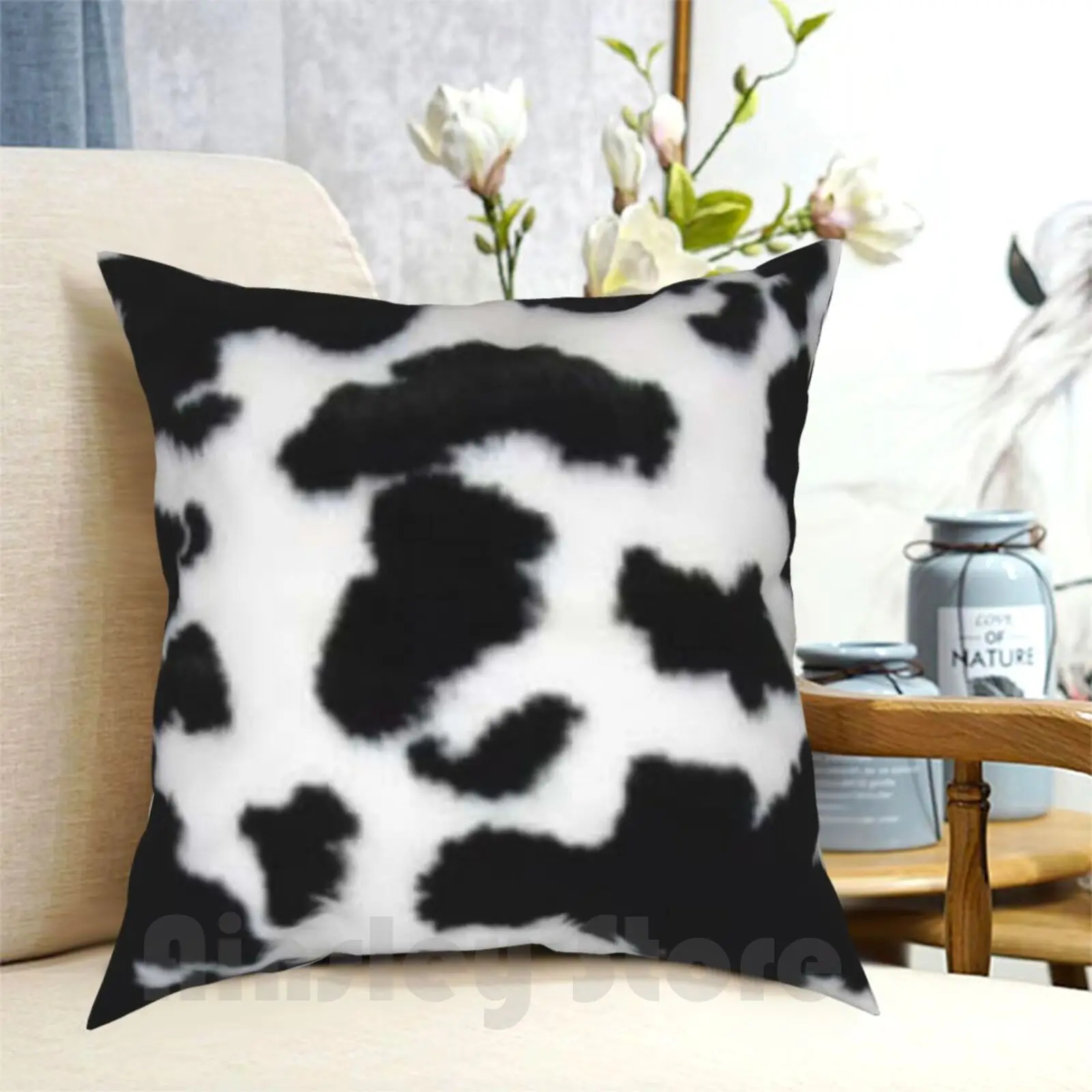 Cow Hide Spotted Fur Farm Animal Pattern Black White Pillow Case Printed Home Soft Throw Pillow Cow Cow Fur Cow Hide