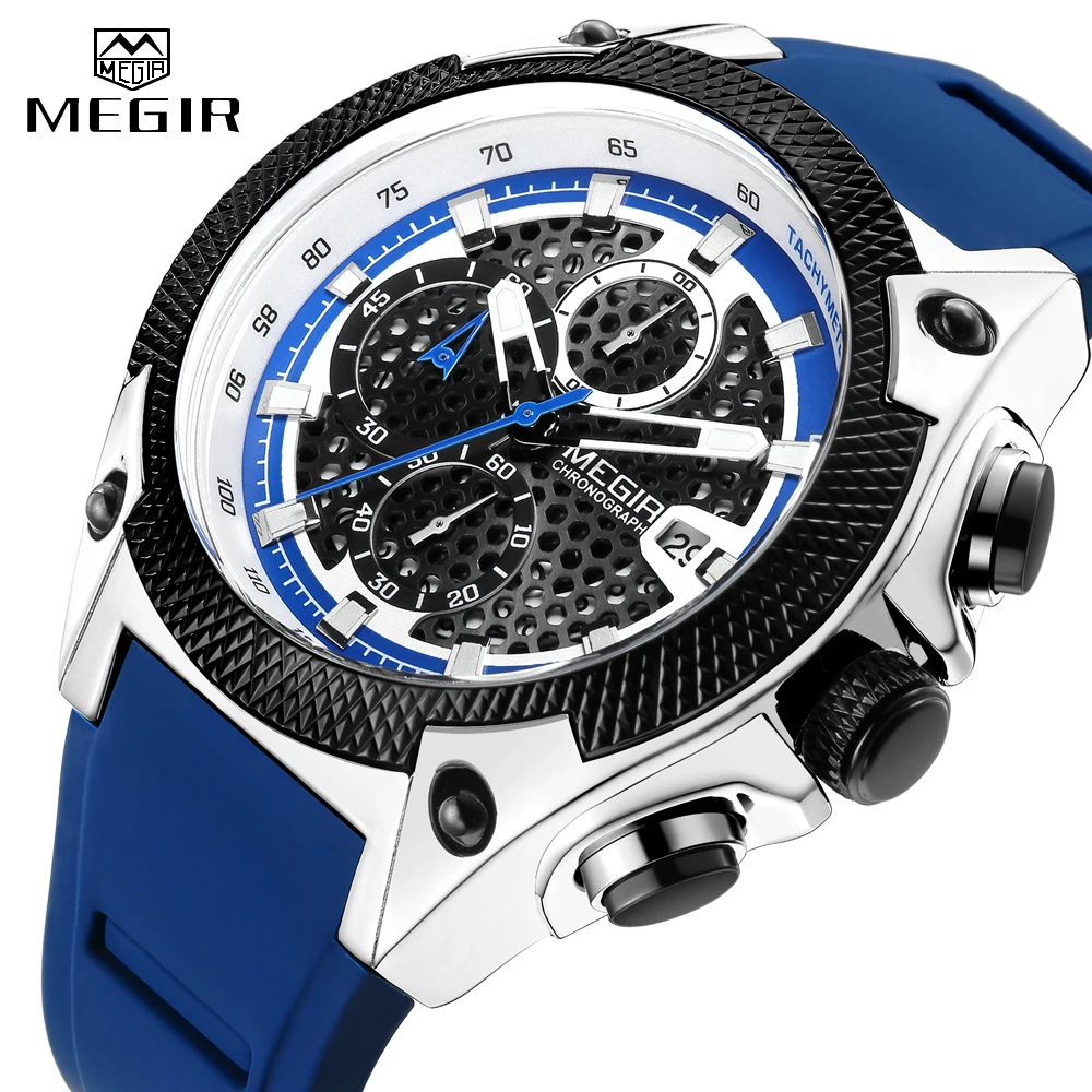 Relogio MEGIR New Sport Men Watch Famous Luxury Brand Chronograph Military Fashion Men\'s Silicone Quartz Clock Men Watches