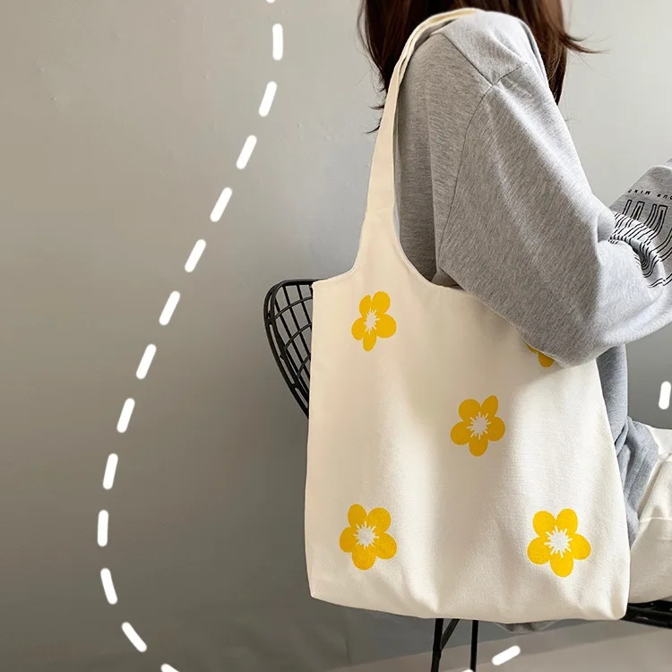 

Kawaii Shopping Bag Flower Print Shopper Bag for Women Shoulder Bags