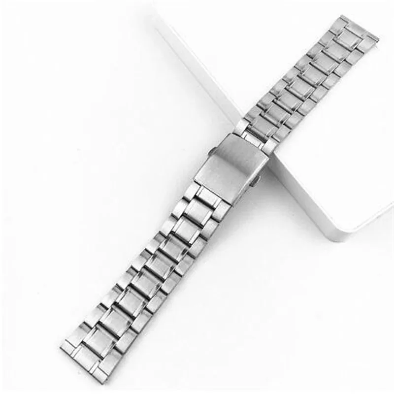 Bracelet de montre en acier inoxydable, 12/14/16/18/20/22mm, couleur argent, métal, avec fermoir pliant, pour hommes et femmes