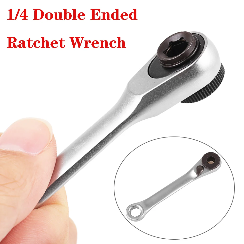 Mini 1/4 Inch Double Headed Quick Socket Ratchet Wrench Stem Screwdriver Bit Tool Includes 1 x Ratchet Handle Wrench Repair Tool