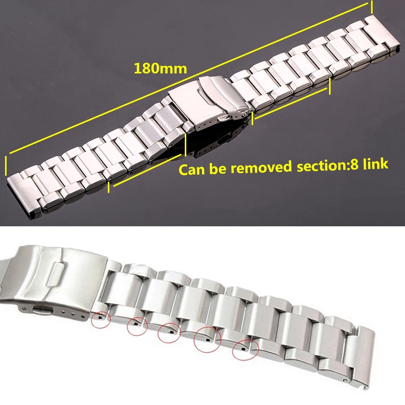 Stainless Steel Watch Band Link Bracelet Style 18mm 20 22 24mm Available in Silver Rose Gold Black Unisex Metal Watchband