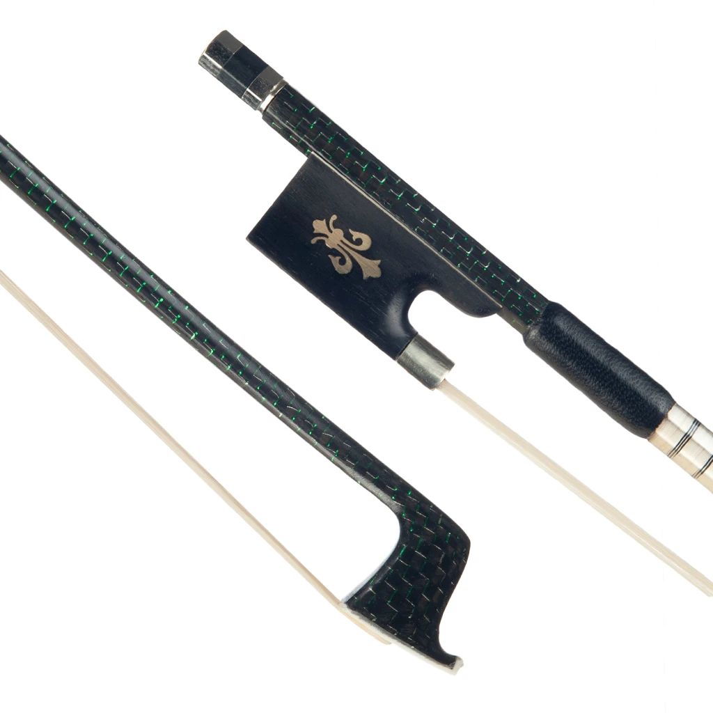 Master 4/4 Carbon Fiber Violin/Fiddle Bow Green Silk Braided Carbon Fiber Stick Cupronickel Mounted Ebony Frog Well Balance