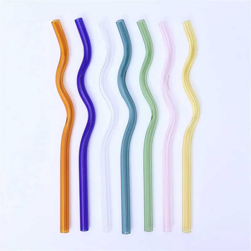 Borosilicate Transparent Colored Glass Straw Heat Resistant Bending Drinking Coffee Milk Tea Cocktail Non Toxic 3Pcs